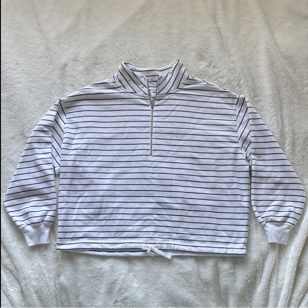 Old Navy Quarter Zip Sweater Black and White Striped Women Medium